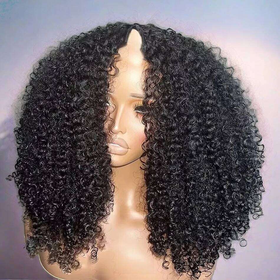 40Inch Kinky V-Part Human Hair Leave Out Upgrade Deep Wave Curly V Shape Wig No Glue Clip In Half Wigs 200 Density Xiusiyuan2509