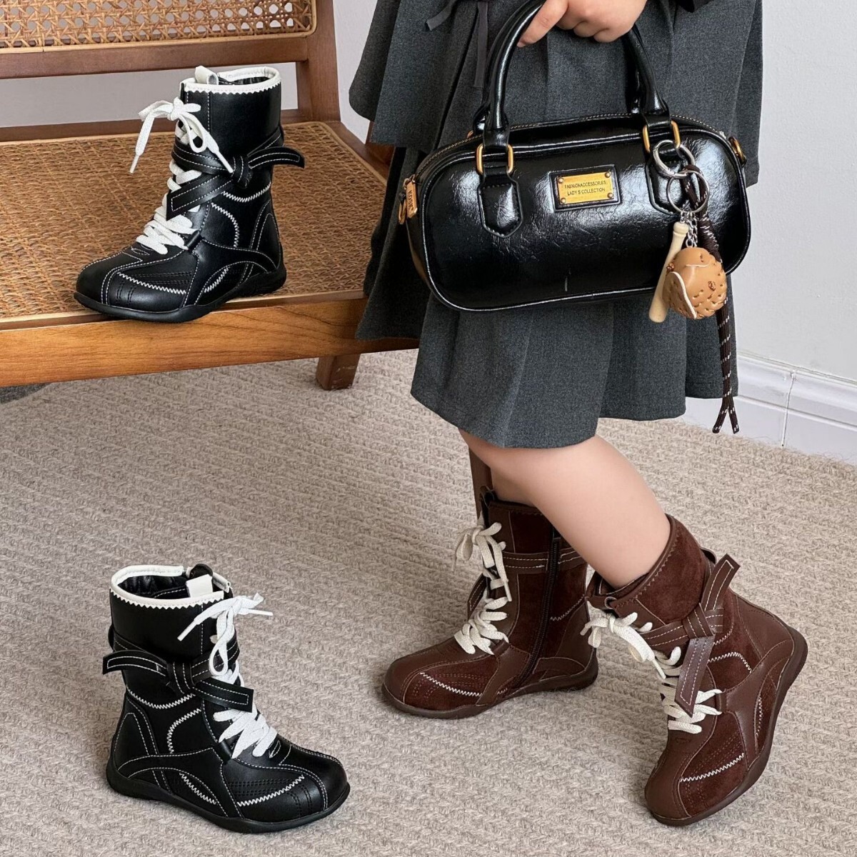 Autumn and winter fashion girls, children's Martin boots, children's shoes, high top boxing boots, fashionable anti slip knight boots, desig