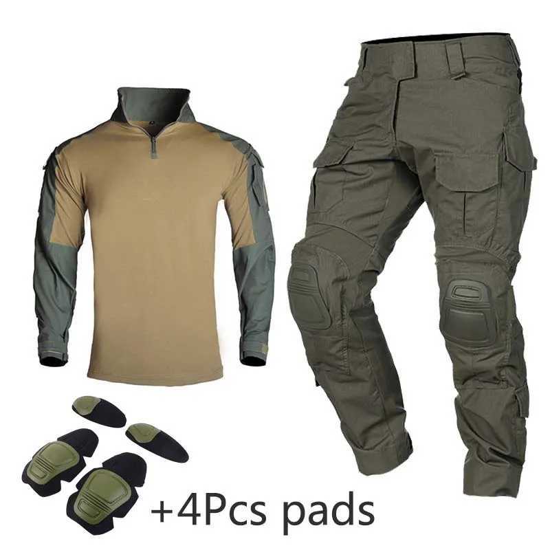 Tactical Tee Combat Suit with Pads Camo Airsoft Combat ShirtPants Hunting Cothes Multipocket Uniform Waterproof W250928