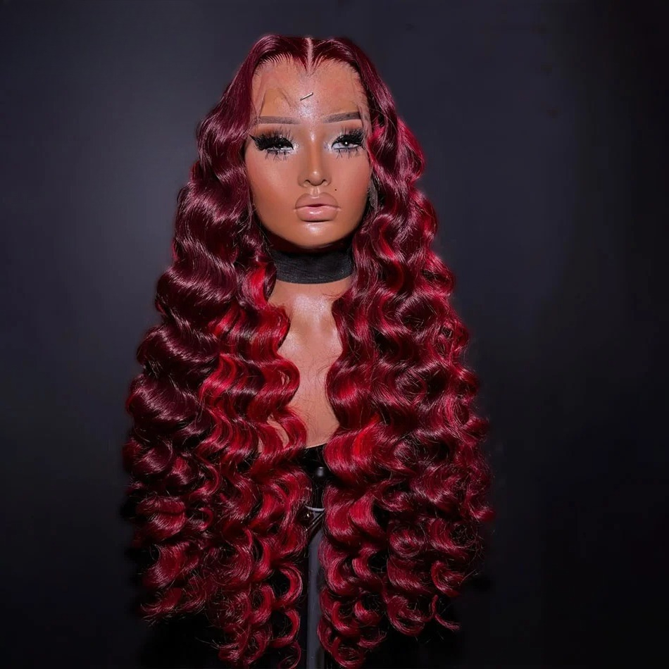Ombre Highlight Red 13X4 Lace Closure Body Wave Wigs Pre Plucked 200% Peruvian 13x6 Lace Frontal Human Hair Wigs Ready To Wear for Women