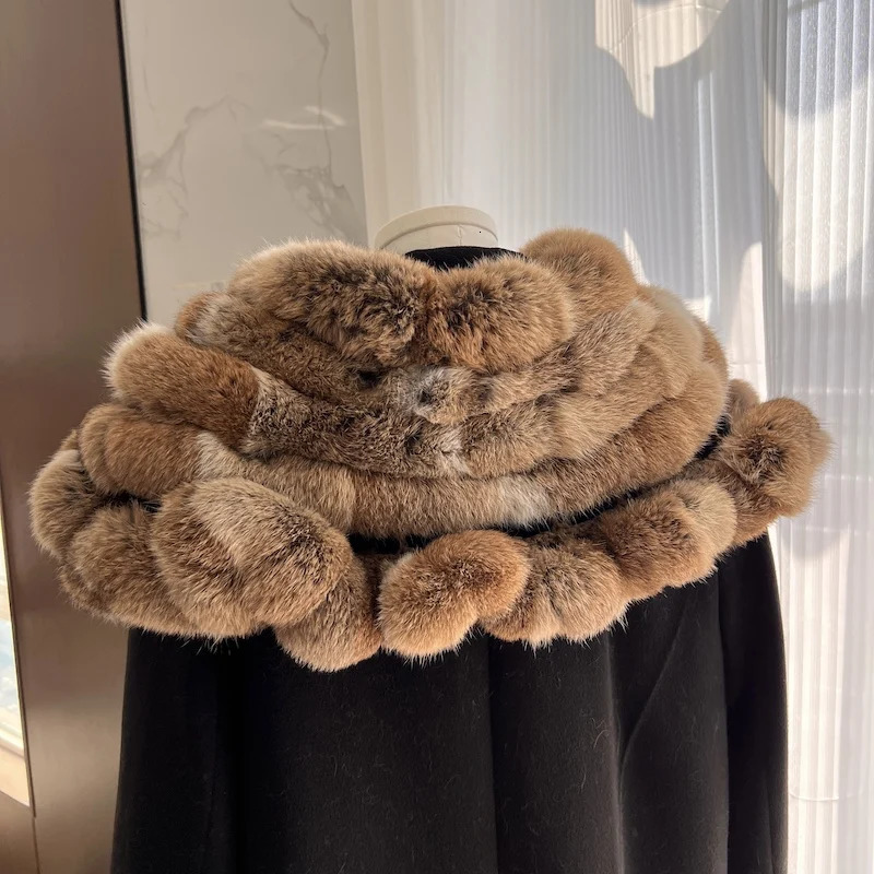 True rabbit fur triangle shawl cloak warm and thick neckprotecting real rabbit fur scarf shawl scarf in autumn and winter 250928