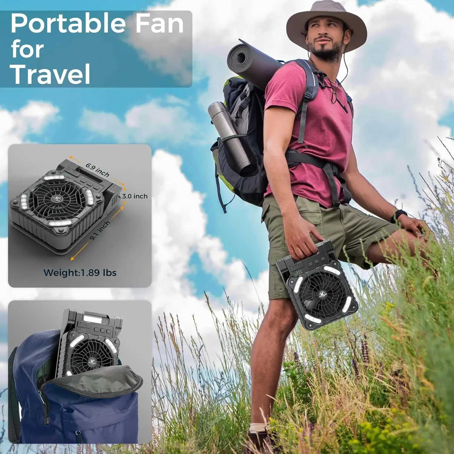 Portable Solar Fans 10000mAh LED Lantern Rechargeable Solar Powered Camping Fan 4 Speeds Powerful Wind 90 Folding Ventilador C250928
