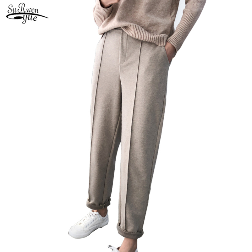 Autumn Winter Thicken Women Pencil Pants Plus Size OL Style Wool Female Work Suit Pant Loose Female Trousers 6648 50 210518