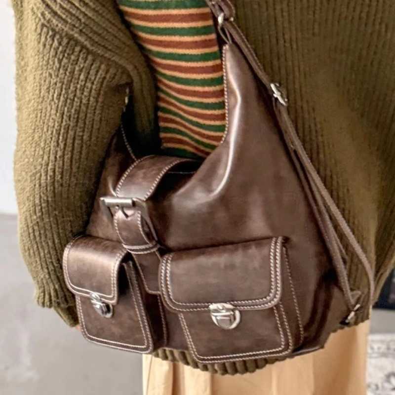 Y2k Aesthetic Vintage Pockets Shoulder Underarm Bag All Match Women Trendy Casual Handbags Korean Ins Preppy Fashion Backpacks Z250928