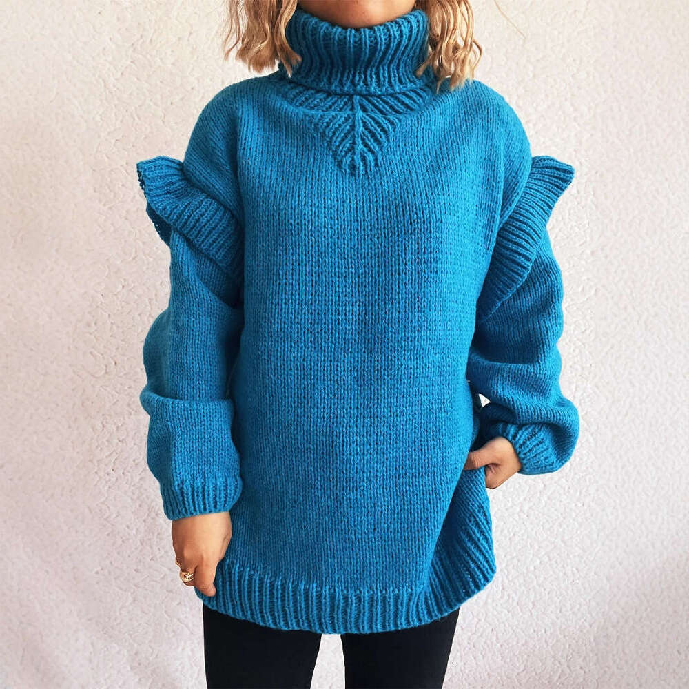 Autumn Winter New fashion Knitted Pullover High Collar Casual loose Solid Color Warm Women Sweater