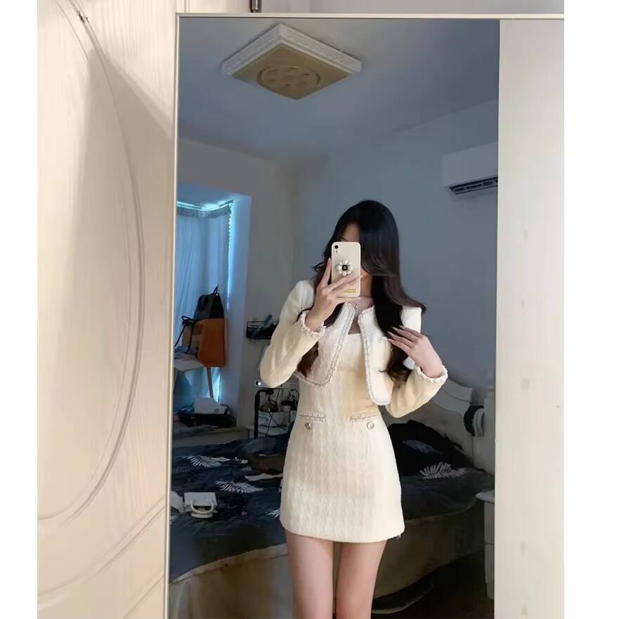 Elegant Dress and Cardigan Set Slim Bodycon Dress Knitted Dress Set Knitted 2Piece Set for Women