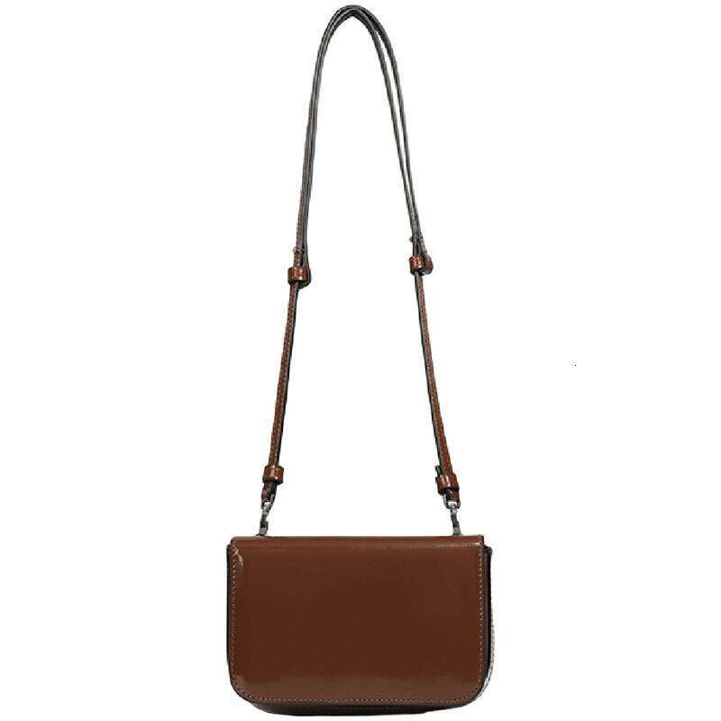 High-End Brown Small Square New Fashion Versatile Cowhide Crossbody Phone Exquisite Simple Tofu Bag
