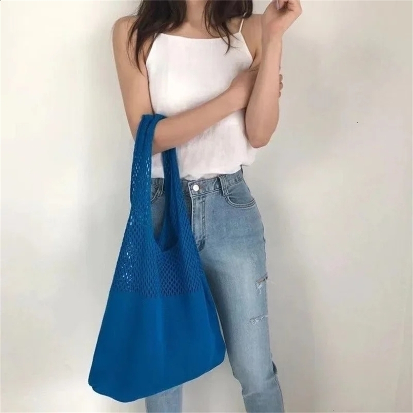 Knitted Handbags Female Large Capacity Womens Pack Summer Beach Bag Big Purses Casual Hollow Woven Shoulder Bags 240820ZYl