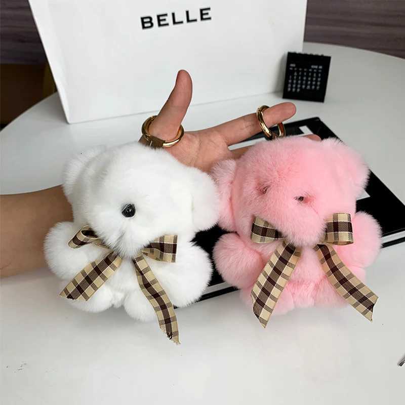 Cute Little Brown Bear Real Rex Rabbit Fur Keychain Ladies Car Bag Pendant Fashion Accessories Fluffy Key Ring Girl BagXJ250928