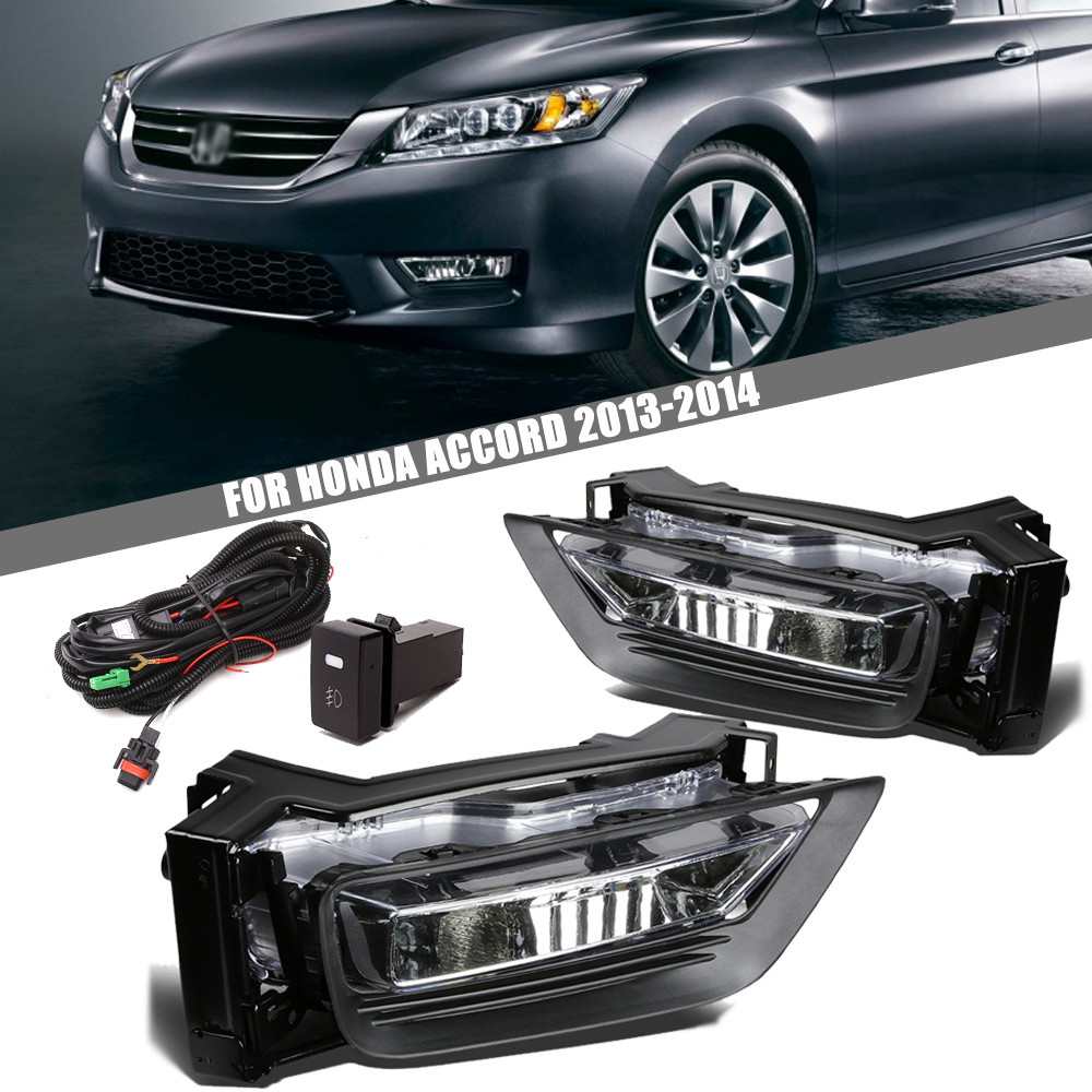 Front Bumper Fog Lamp Upgrade Kit FOR HONDA ACCORD 2013-2014 Version Additional Foglight Set Switch + Wiring