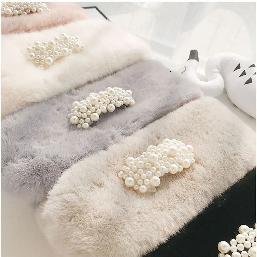 Women Winter Warm Thicken Elegant Pearl Cross Collar Scarf Solid Color Faux Rabbit Fur Plush Elegant Shawl Scarfs 250928