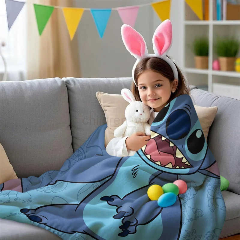 Disney Stitch Themed Plush Flannel Campfire Blanket for Kids - Ideal for Indoor & Outdoor Use H251119