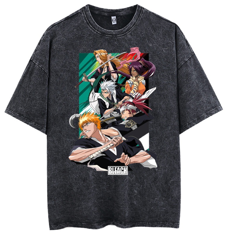 Summer BLEACH Anime Hero Print Distressed Washed Cotton Style T-Shirt - TT8859