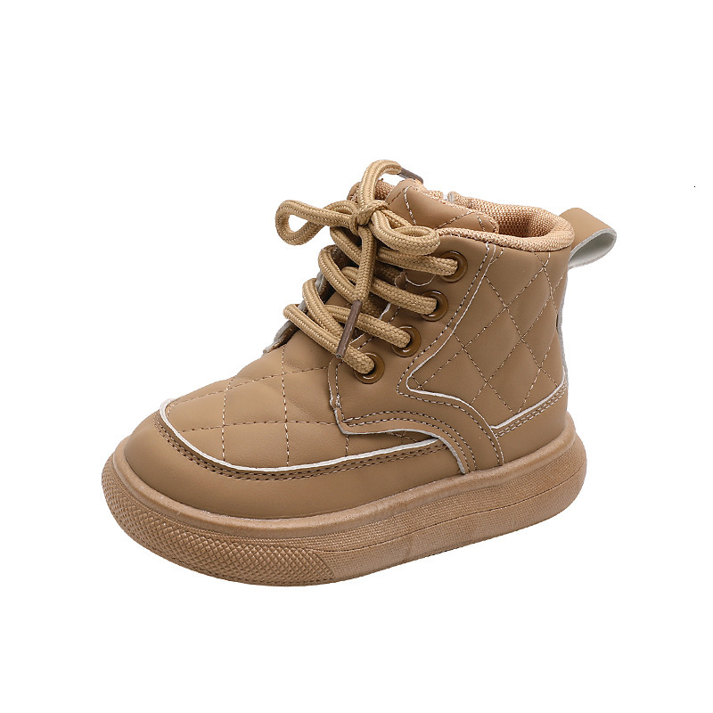 Autumn and winter new children's boots, boys' checkered side zipper baby single boots, girls' baby cotton boots, warm shoes, fashionabl