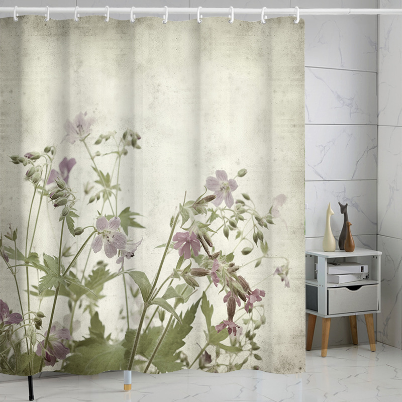 YL-37279 Tropical green leaf print shower curtain bathroom curtain waterproof and mildew proof partition curtain punch-free hanging curtain