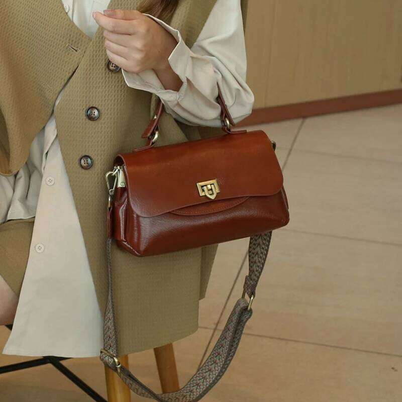 Hifashion Vintage Genuine Leather Handbags For Women 2025 Designer Satchel Tote Wide Strap Ladies Shoulder Crossbody Bags