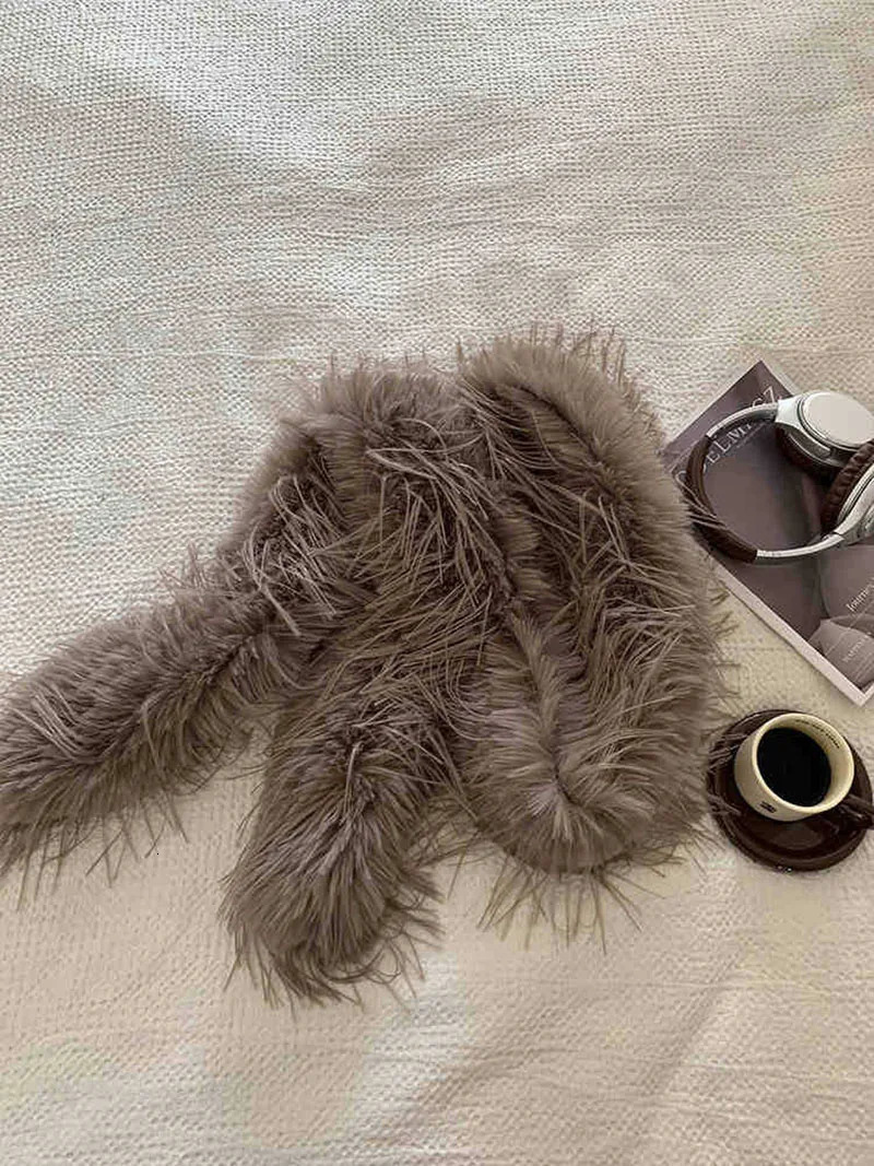 Korean Runway Style Thick Scarf Fashionable Plush Long Strip Scarf Womens Mink Fur Y2K Girl Scarf for Warm 250928