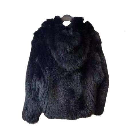 2025 Winter New Finnish Stripe Fox Knitted Coat With Hood Batwing Style Faux Fur Jacket