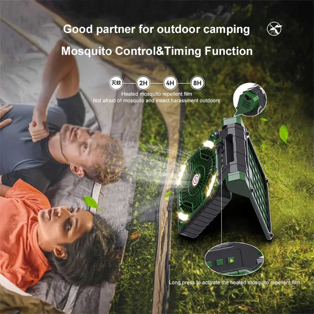 Solar Outdoor Camping Fan with LED Light 5200mAh Solar Portable Electric Fan 4 Wind Speeds Solar Cordless Tent Fan for Emergency C250928