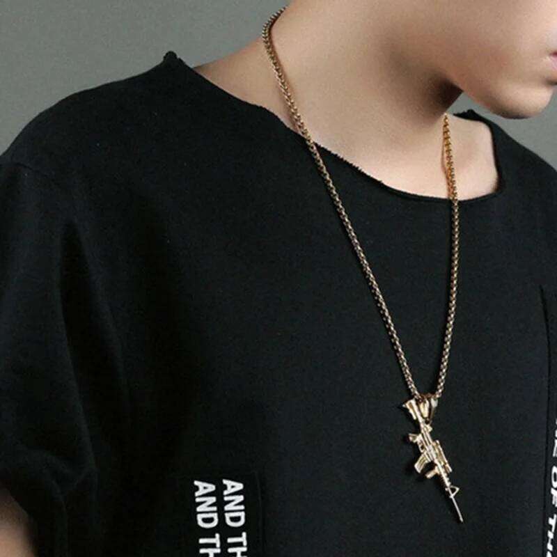 Men's Gun Pendant Necklace Fashion Hip Hop Jewelry Accessories Stainless Steel Chain