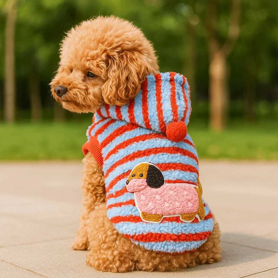 Cute Cartoon Pattern Striped Dog Hoodie Warm Thickened Pet Hooded et with Ball Wind Proof Dog Sweatshirt Outdoor X250928
