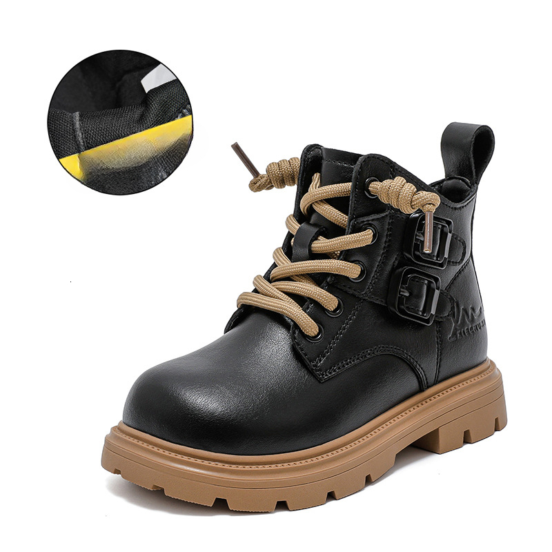 Winter new men's Martin boots with thick wool lining, big children's boots, double-layer cotton shoes, fashionable short leather boots, desi
