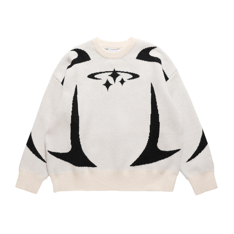 Unisex Graphic Knit Sweater Y2K High Street Gothic Oversized Crewneck Pullover Harajuku Hip Hop Warm Jacquard Autumn Winter Tops