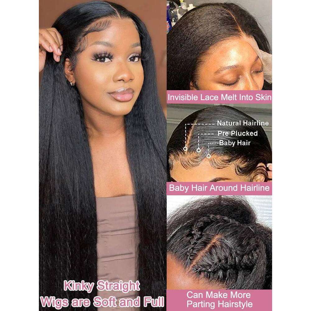 High Density Kinky 360 Front Wigs Human Hair Brazilian 40 Inch Yaki Straight 13X6 HD Lace Frontal Wig Preplucked Xiusiyuan2509