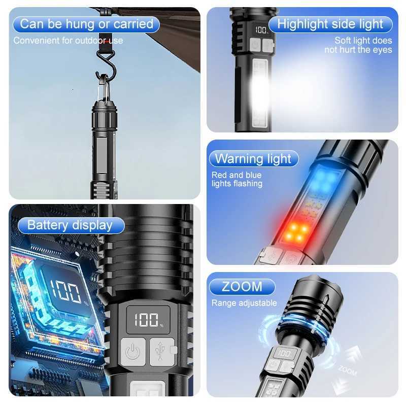 New powerful LED flashlight super bright rechargeable portable super power flashlight outdoor emergency hook camping light D250928