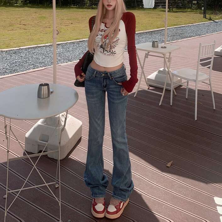 Women's Clothing Autumn Winter Retro Hot Girl Low Waist Flared Pants Simple And Versatile Slim Fit Stretch Jeans