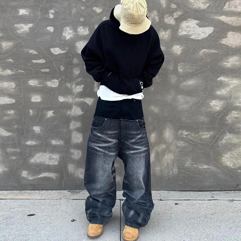 Men's Pants Y2K Double-layer Double Waist Patch Loose Jeans For Men And Women Straight Leg Casual Denim