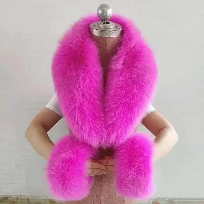 Women Winter 100 Natural Fox Fur Scarf And Cuff Set Jacket Collar Neck Warm Furry Scarves Warmers Fluffy Long Shawl 250928