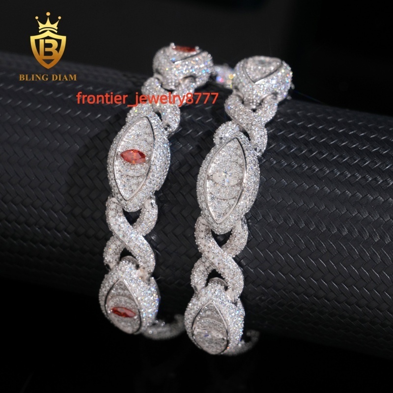 Hot Sale Eye Moissanite Cuban Chain Bracelet Pass Diamond Tester VVS1 Moissanite HipHop 925 Sterling Silver with GRA Certificate