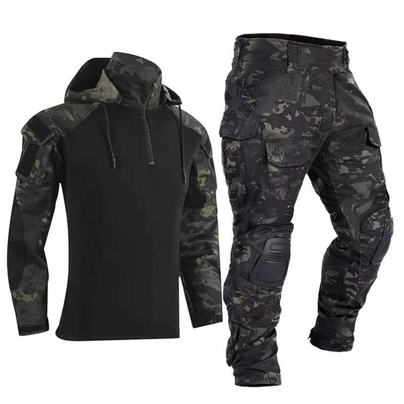 Paintball Tactical Suits Work Clothing Uniform Multi Pockets Combat Camo Shirts with Hood Cargo Knee Pads Pants Hunting Clothes W250928