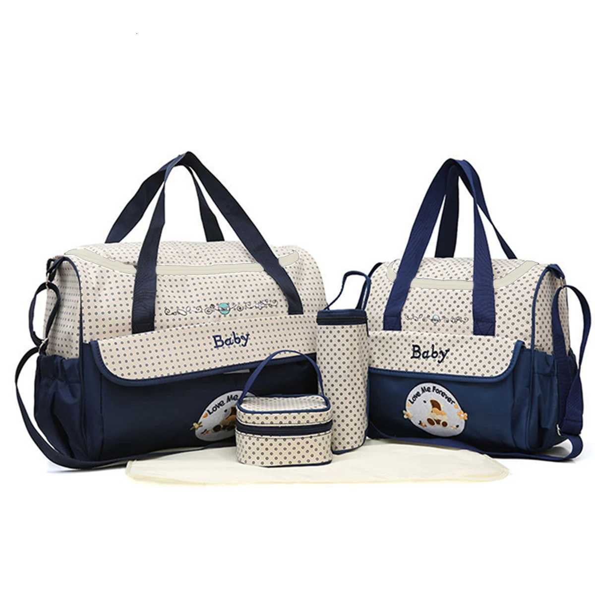 Fivepiece set Mommy bag large capaci bear polka dot pattern one shoulder oblique span bag Mom bag diaper bagXJ250928