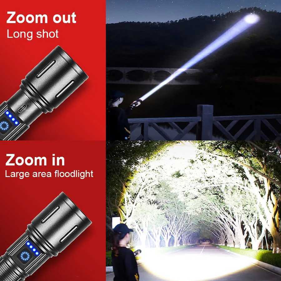 NEW 4000000LM High Power LED Flashlights TypeC Rechargeable Tactical Flash Light Powerful Torch Waterproof Camping Lantern D250928