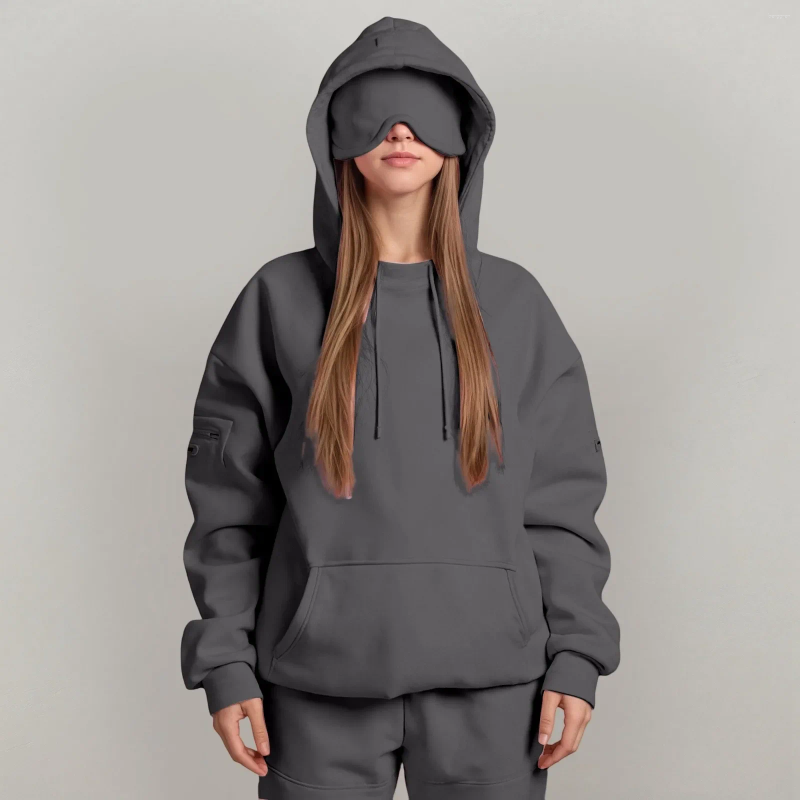 Women's hoodie, travel hoodie, oversized sweatshirt with eye mask, solid color, loose, casual, sports, running, plus size
