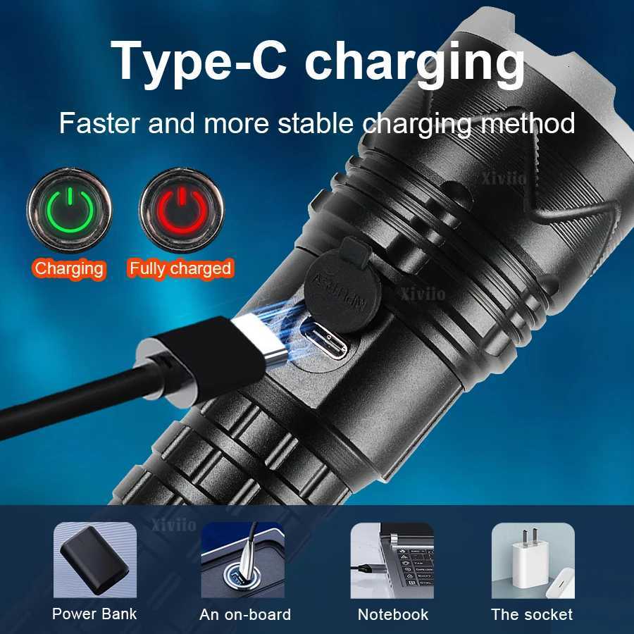 5000000LM Powerful Flashlight USB Rechargeable Flashlights Long Range 3500M Tactical Torch Outdoor Fishing Camping Zoom Lanterns D250928