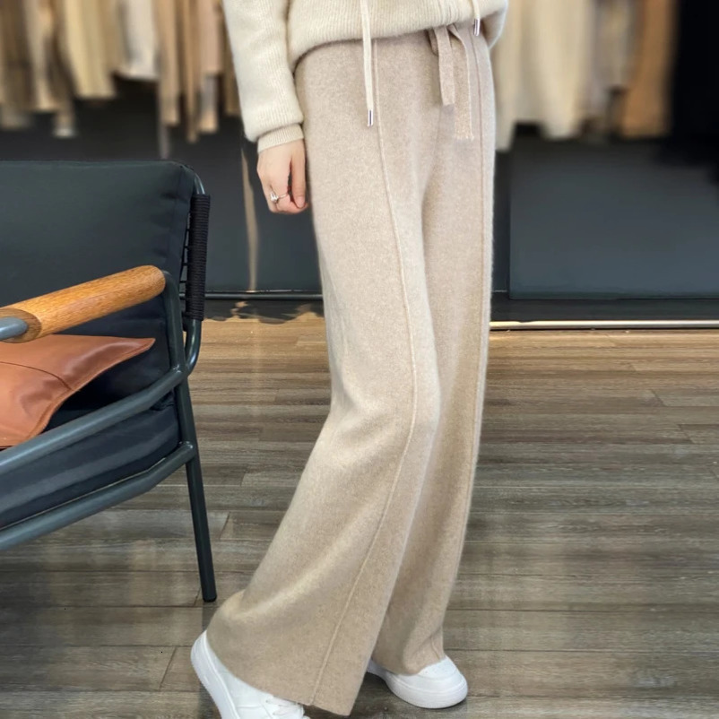 100% wool pants womens sewing knitted winter wideleg thick Maillard gaiden cashmere women wear outside 250106