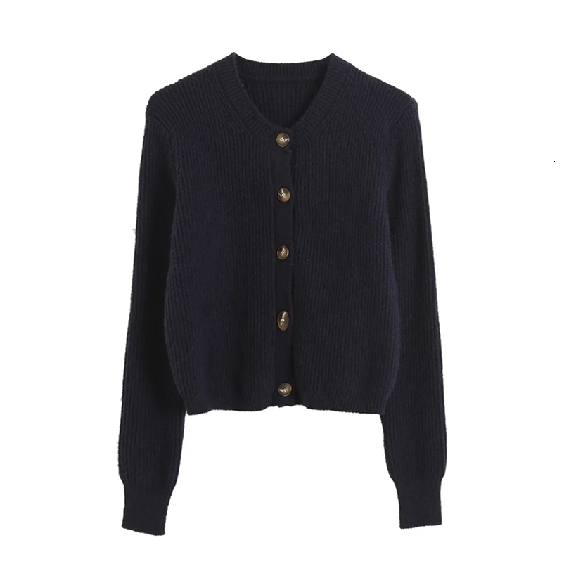 Women Solid Round Neck Cardigan Spring Autumn Knitted Short Sweater Arrival Bottom Casual Single Breasted Top 210521wtt