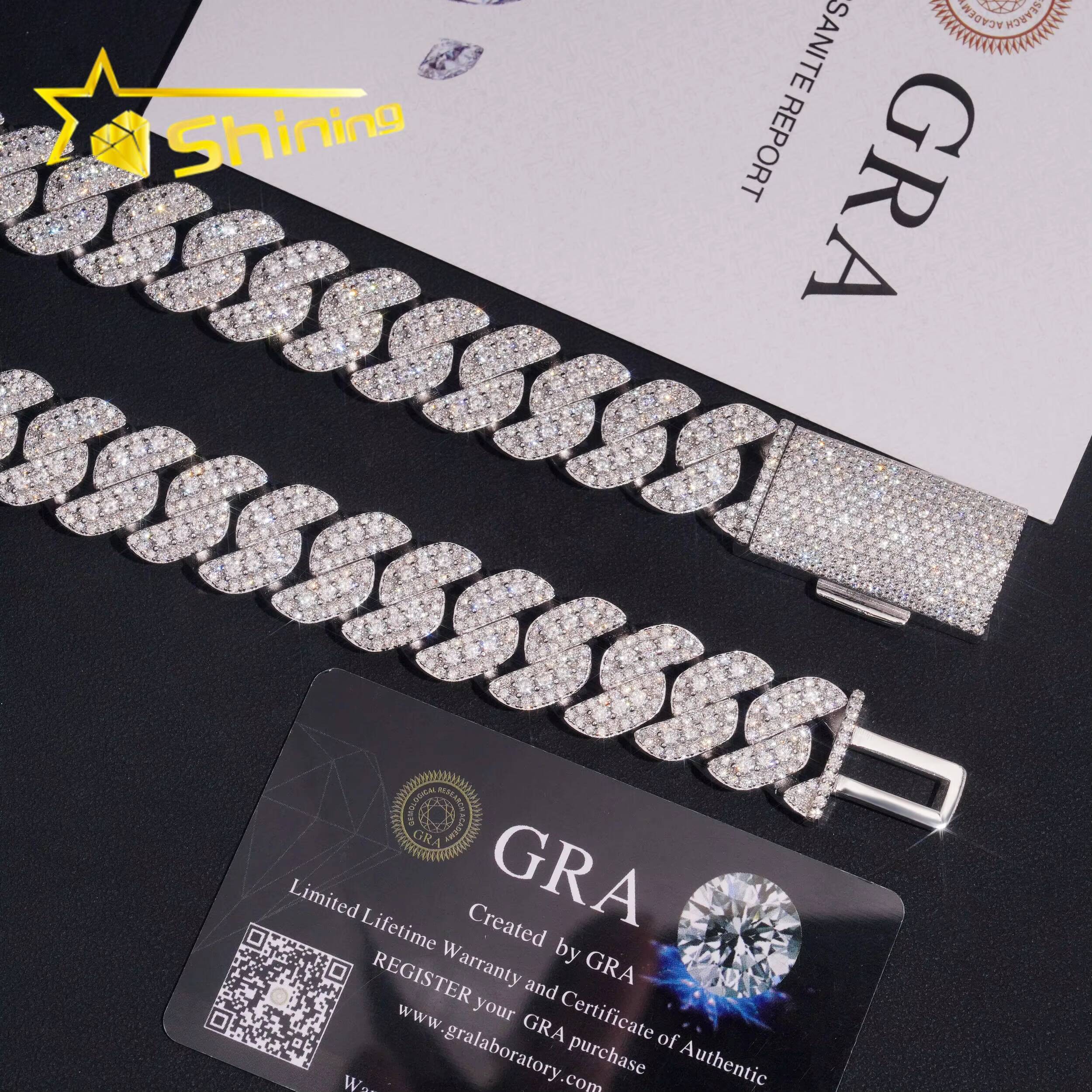Hot Sale Fine Jewelry Pass Diamond Tester 925 Silver 18mm GRA Certified Moissanite Cuban Link Chain