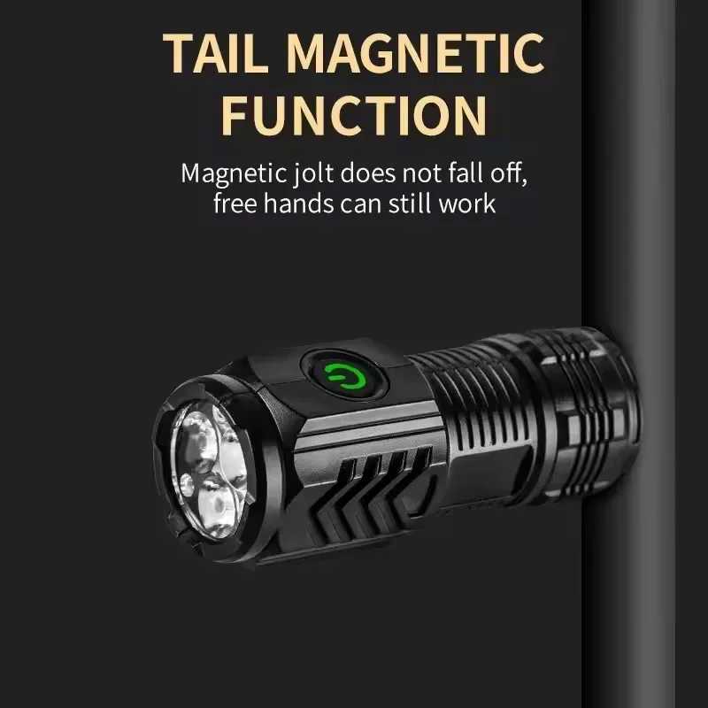 Ultra Powerful Flashlight 3 Core LED Mini Tactical Flashlight USB Rechargeable High Power LED Torch With Magnet Hand Lamp Gift D250928