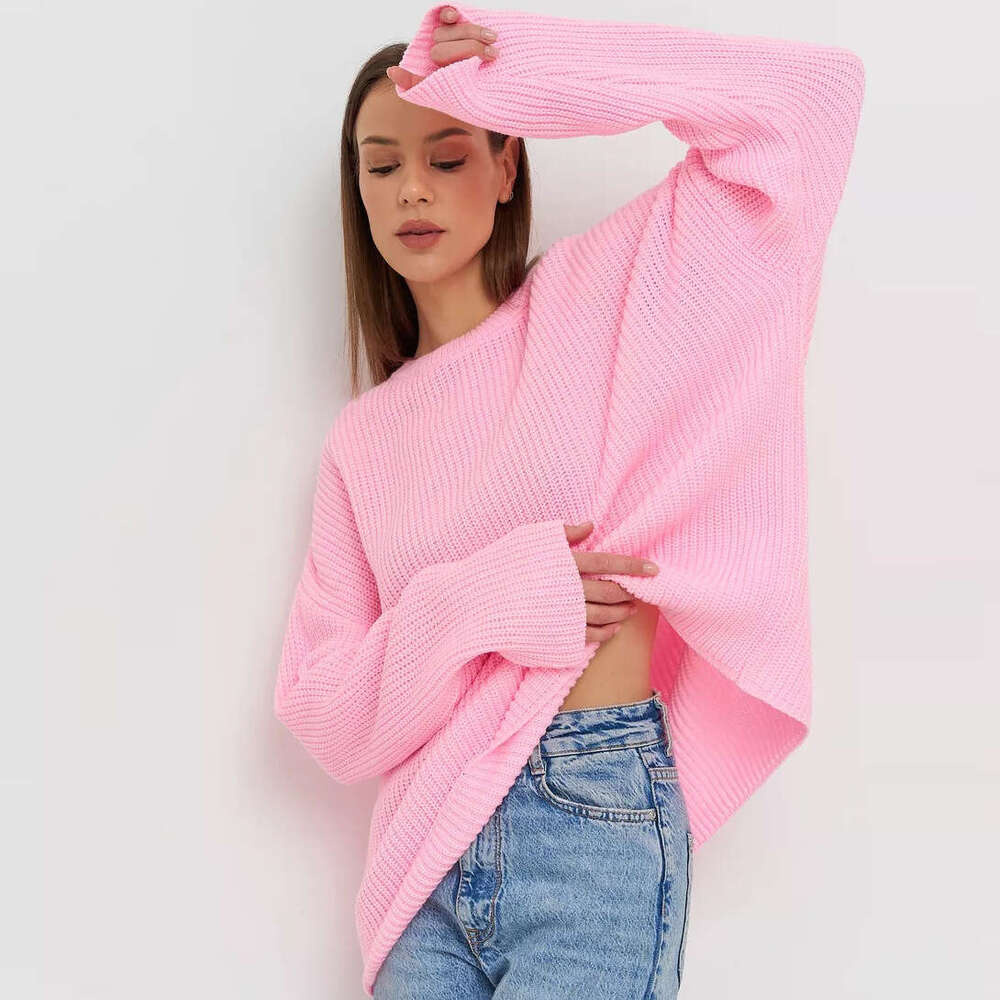 Knitted Long Sleeve Round Neck Loose Straight Base Sweater Top