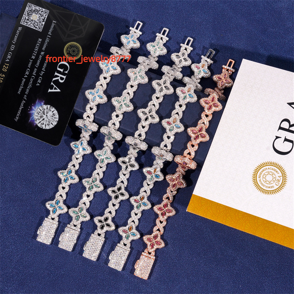 925 Silver European American HipHop Street Fashion Bracelet CrossBorder 15mm Explosion Color Cuban VVS Moissanite Bangle