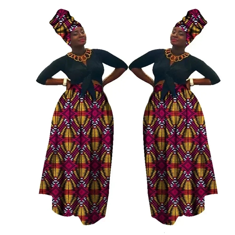 Dashiki African High Waist Ball Grown Skirt Bazin Riche African Skirt and African Headscarf 2 Pieces Lady Maxi Long Skirt WY1270 250322