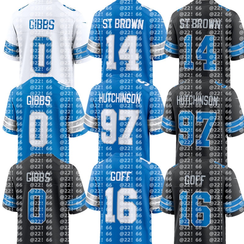 NFL Lions Jersey Barry Sanders Calvin Johnson Aidan Amon-Ra St. Brown Brian Branch David Montgomery Jahmyr Gibbs Jameson Williams Jared Goff Penei Sewell Kerby Joseph