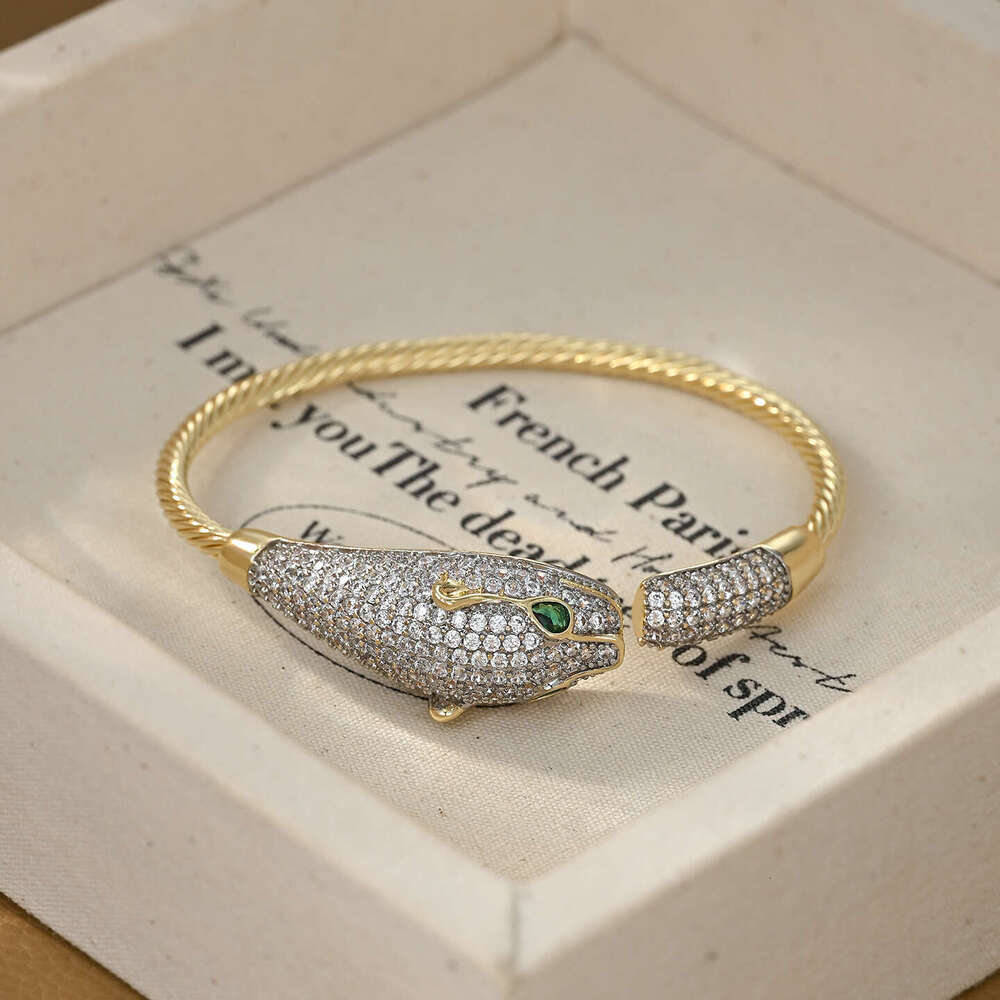 New INS Fashion Electroplated Two-tone Leopard Open Bracelet Bangle Korean and Japanese Style Light High-end Elegant Jewelry