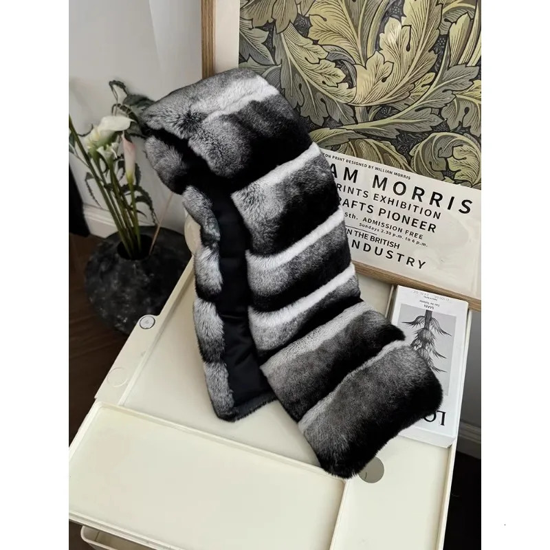 Winter Rex rabbit hair scarf lazy casual versatile real plush warm fur scarf chinchilla color women 250928