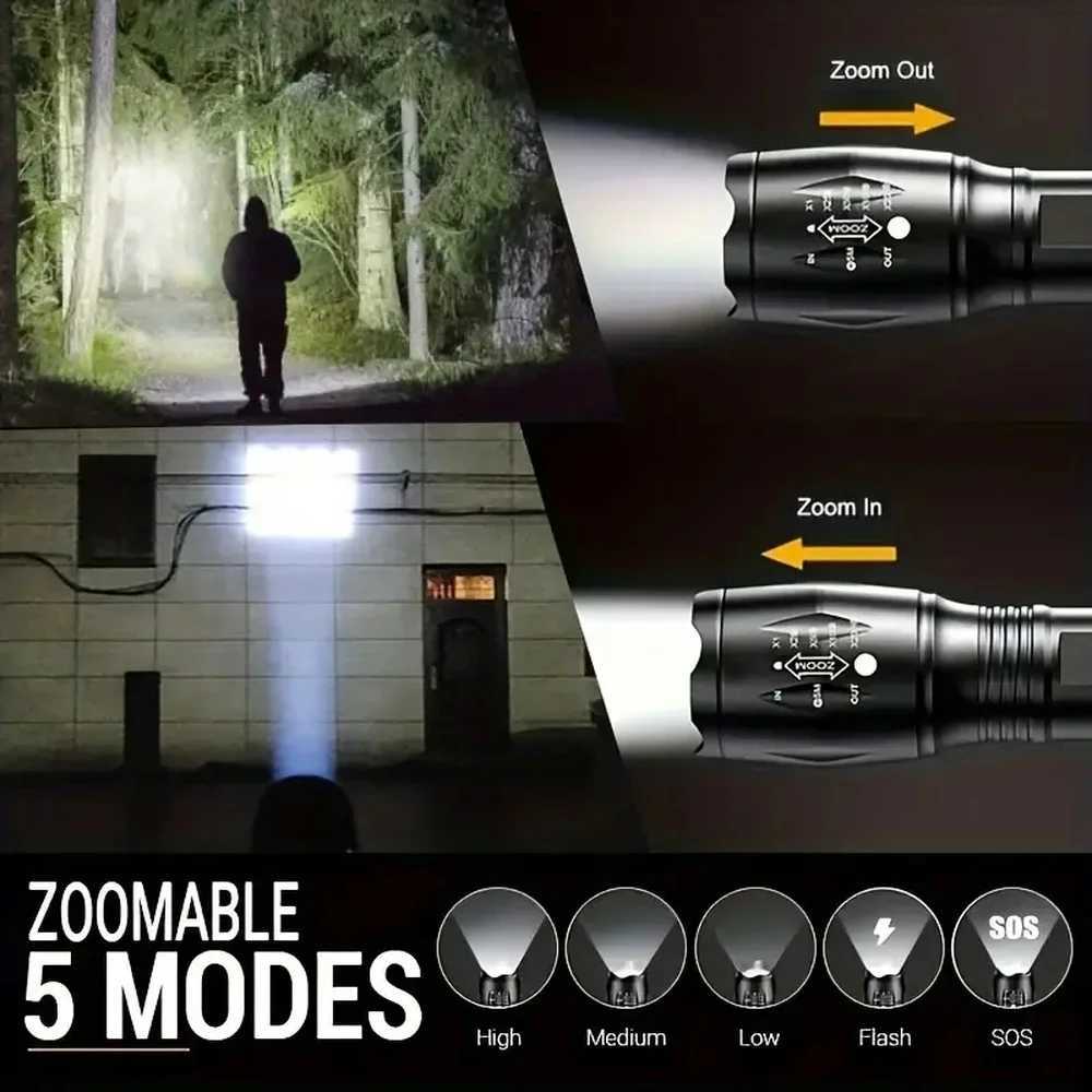 High Power LED Flashlights Tactical Torch 5 Modes Aluminum Alloy Waterproof Zoomable For Camping Hiking Outdoor Flash Lighting D250928