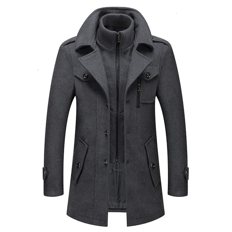 Casual Middle Long Scarf Collar Cottonpadded Thick Warm Woolen Coat Male Trench Clothing Winter warm Autumn Mens Wool Coats 241202Z